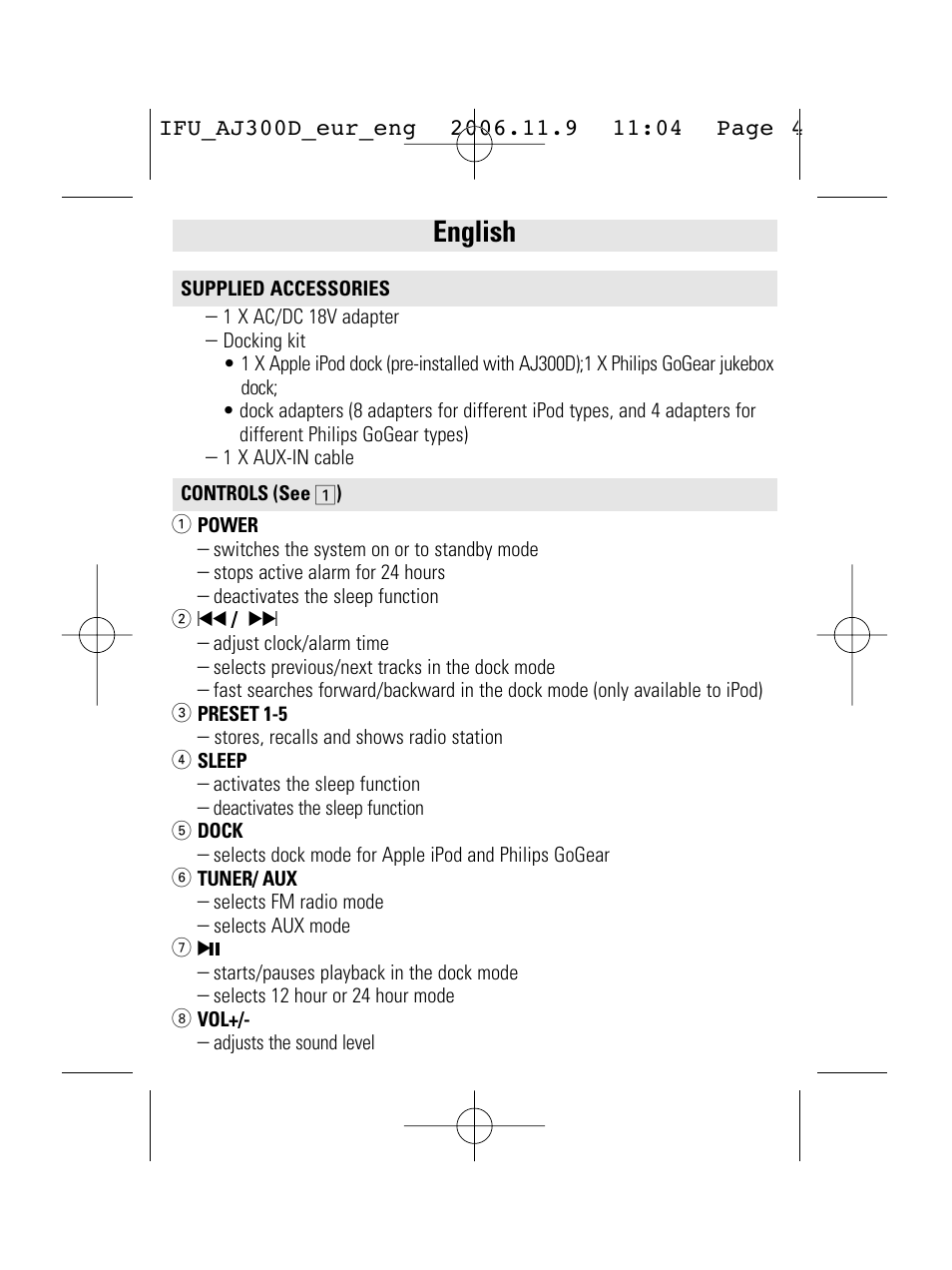 English | Philips AJ300D User Manual | Page 4 / 16