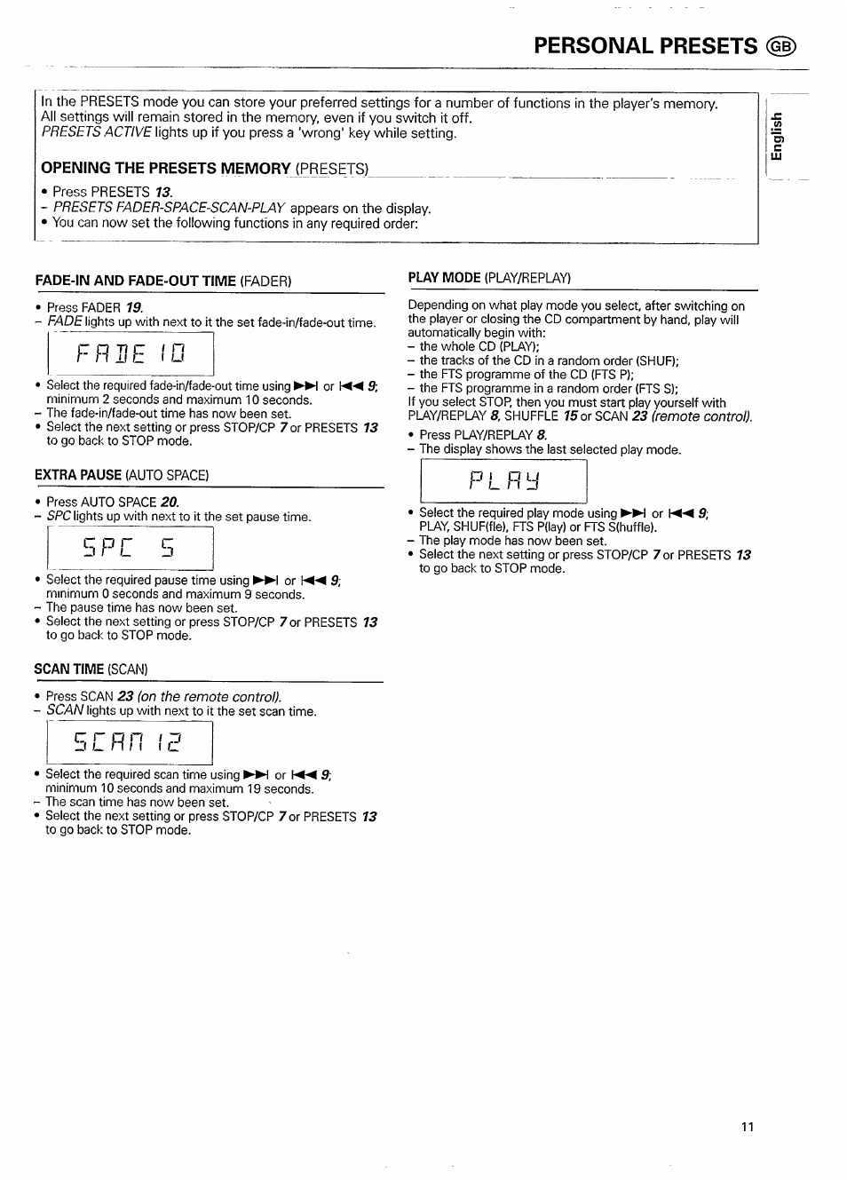 Personal presets | Philips CD 750/00B User Manual | Page 11 / 18