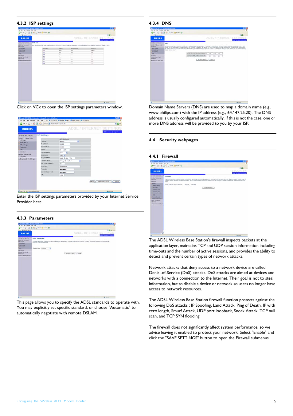 2 isp settings, 3 parameters, 4 dns | 1 firewall, Isp settings, Parameters, Firewall | Philips CGA7740N User Manual | Page 11 / 26