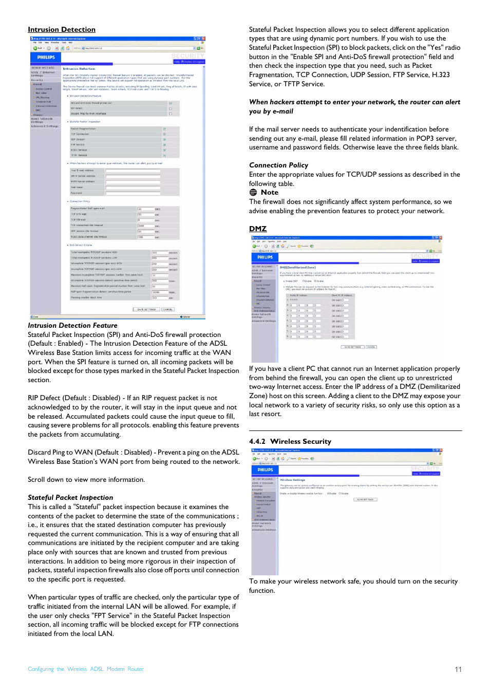 Intrusion detection, 2 wireless security, Wireless security | Philips CGA7740N User Manual | Page 13 / 26