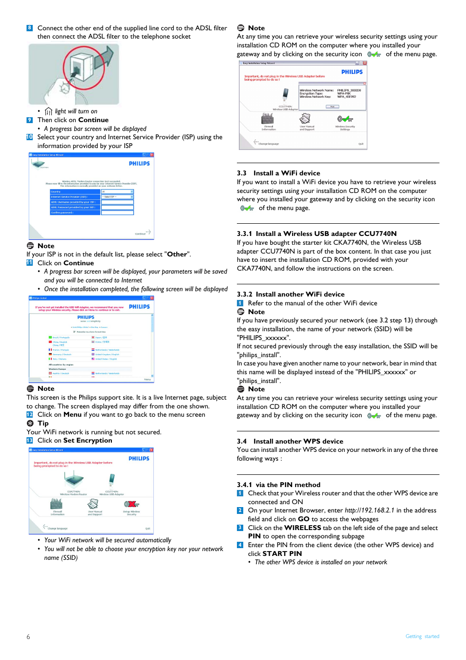 3 install a wifi device, 1 install a wireless usb adapter ccu7740n, 2 install another wifi device | 4 install another wps device, 1 via the pin method, Install a wifi device, Install a wireless usb adapter ccu7740n, Install another wifi device, Install another wps device, Via the pin method | Philips CGA7740N User Manual | Page 8 / 26