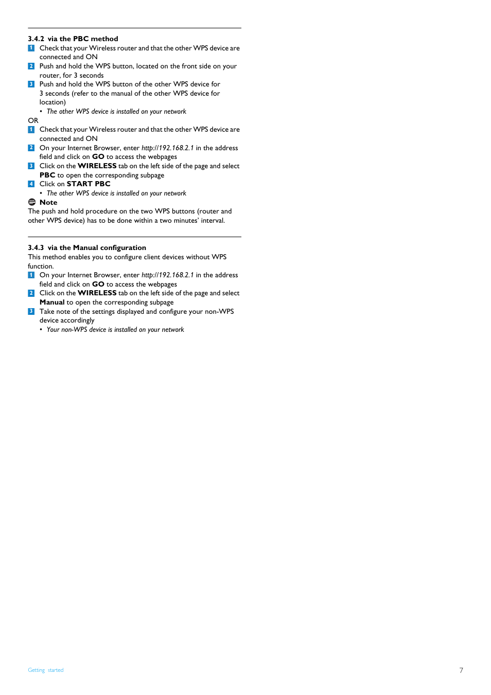 2 via the pbc method, 3 via the manual configuration, Via the pbc method | Via the manual configuration | Philips CGA7740N User Manual | Page 9 / 26