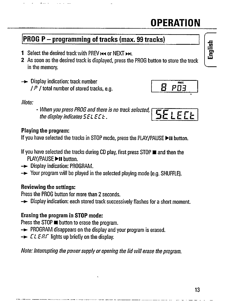 S pc?3, L e c b, Operation | Philips AZ 7482/00 User Manual | Page 13 / 20