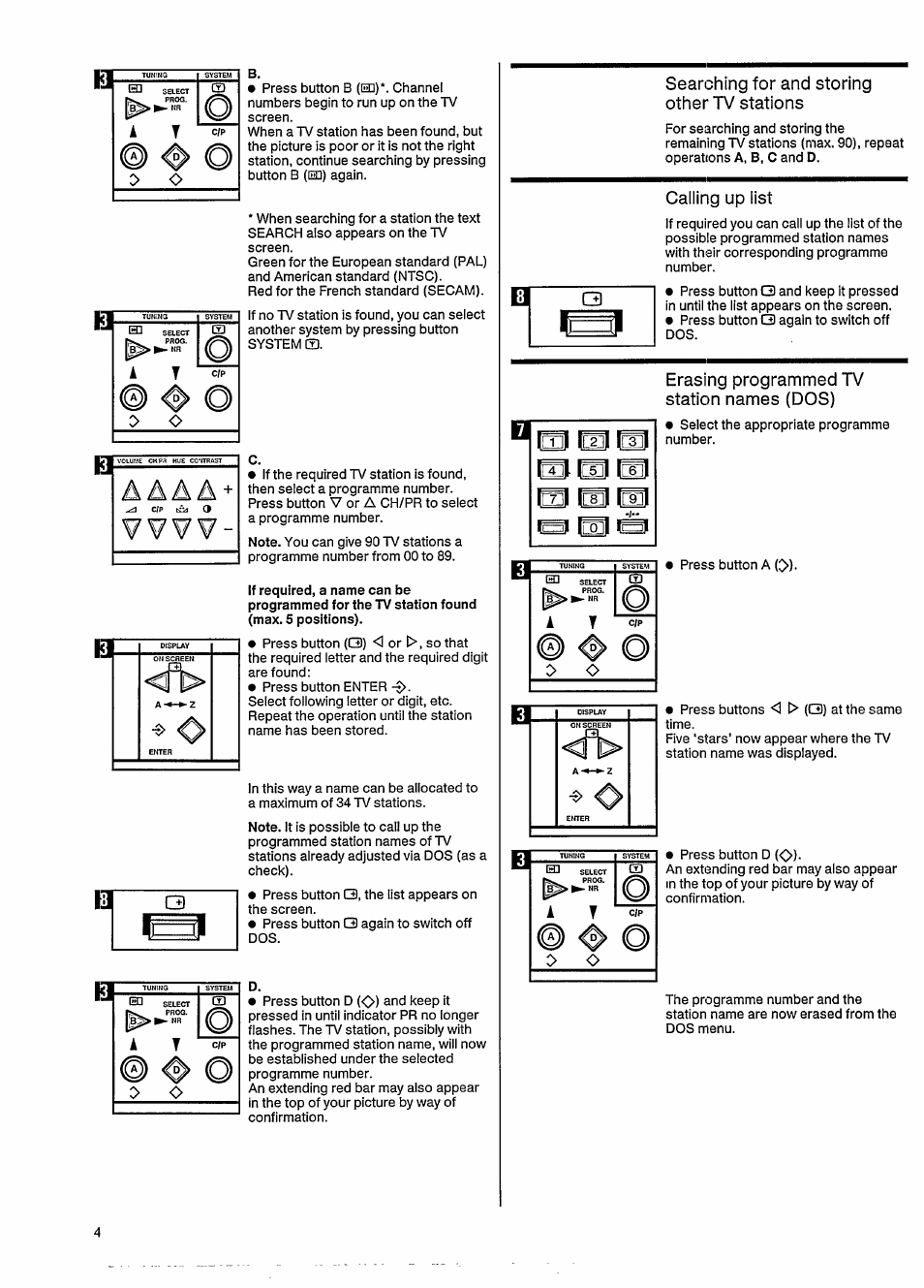 Searching for and storing other tv stations, Caiiing up list, Erasing programmed tv | Philips 46CE8761 User Manual | Page 8 / 25