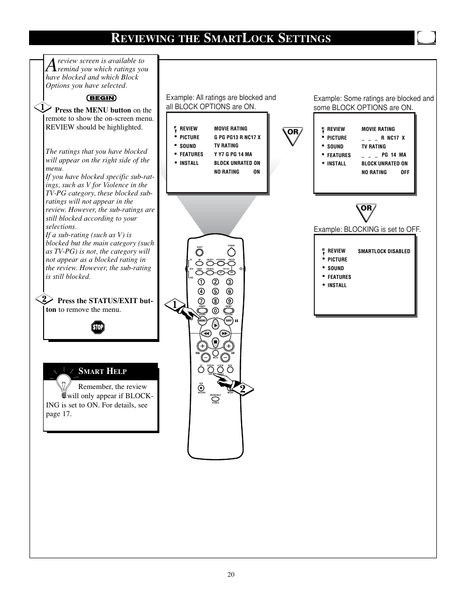 Eviewing the, Mart, Ettings | Philips TP2784C1 User Manual | Page 20 / 52