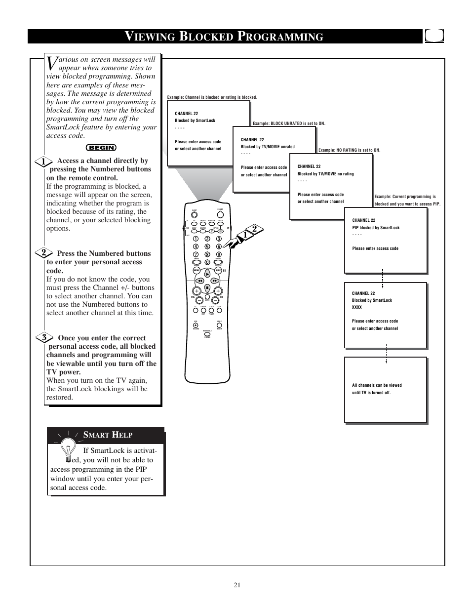 Iewing, Locked, Rogramming | Mart | Philips TP2784C1 User Manual | Page 21 / 52