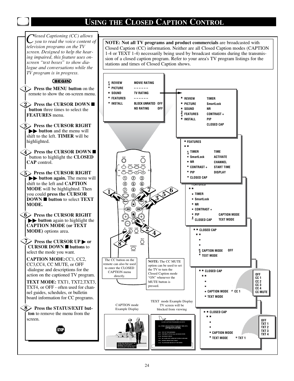 Sing the, Losed, Aption | Ontrol | Philips TP2784C1 User Manual | Page 24 / 52