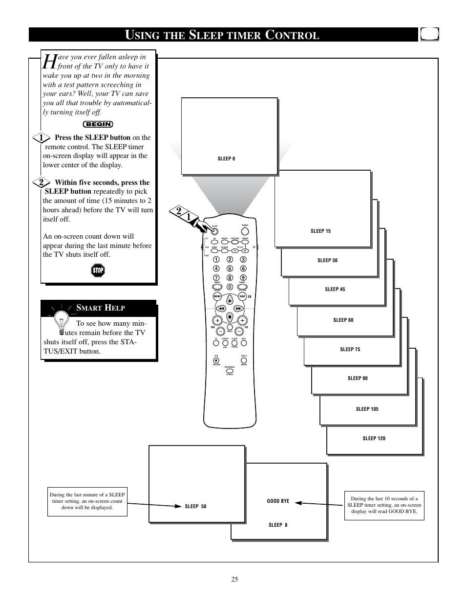 Sing the, Leep timer, Ontrol | Mart | Philips TP2784C1 User Manual | Page 25 / 52