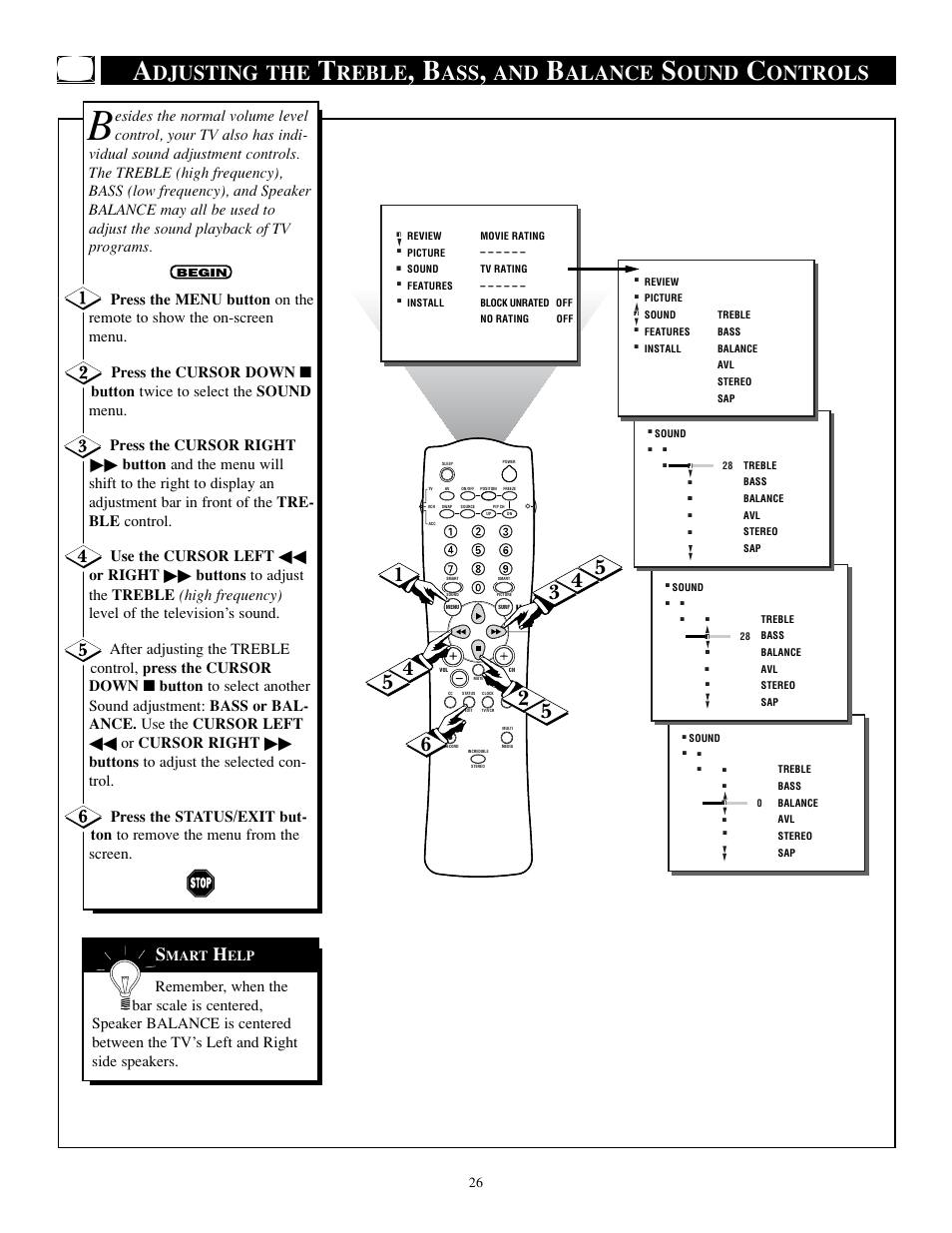 Djusting the, Reble, Alance | Ound, Ontrols | Philips TP2784C1 User Manual | Page 26 / 52