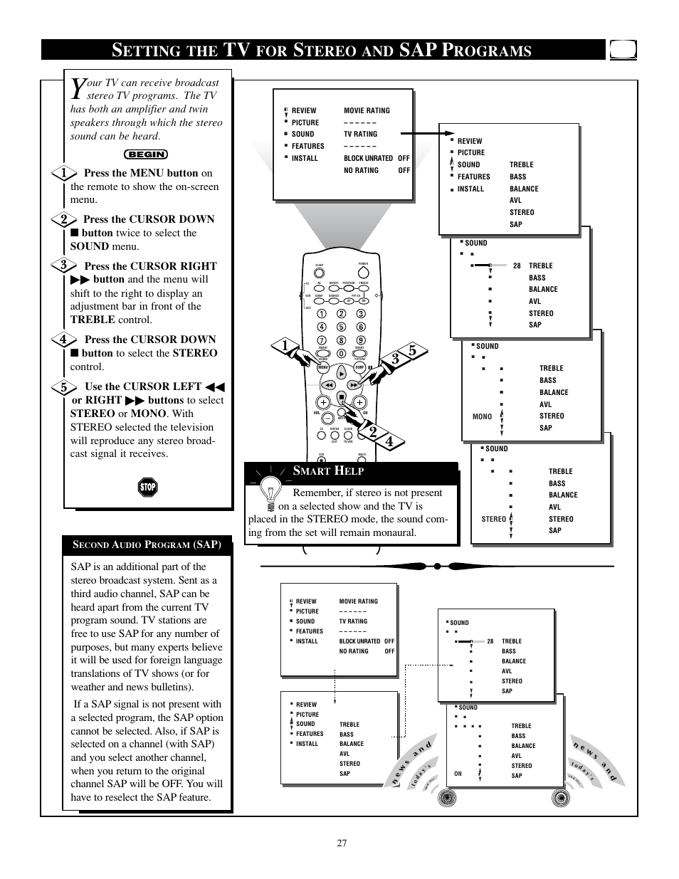 Sap p, Etting the, Tereo and | Rograms | Philips TP2784C1 User Manual | Page 27 / 52