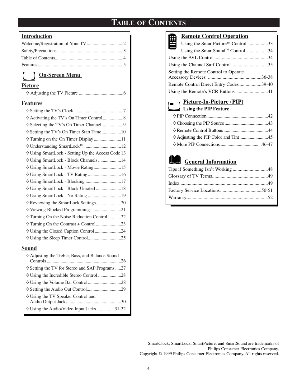 Able of, Ontents | Philips TP2784C1 User Manual | Page 4 / 52