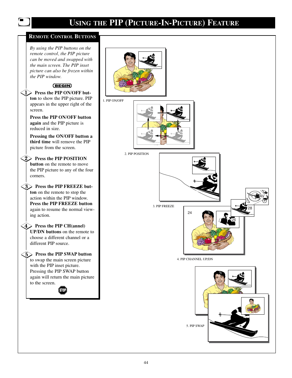 Pip (p, Sing the, Icture | Eature | Philips TP2784C1 User Manual | Page 44 / 52