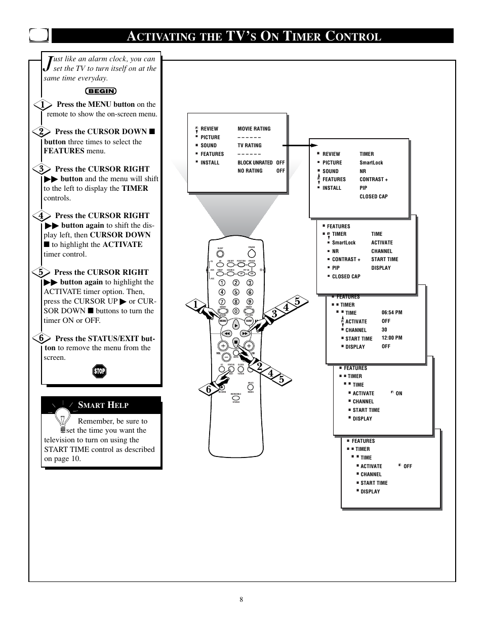 Ctivating the, Imer, Ontrol | Philips TP2784C1 User Manual | Page 8 / 52