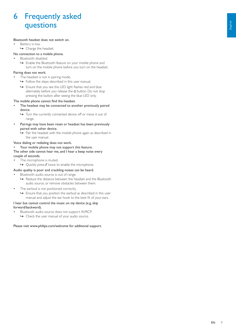6 frequently asked questions | Philips SHB6000/28 User Manual | Page 10 / 12