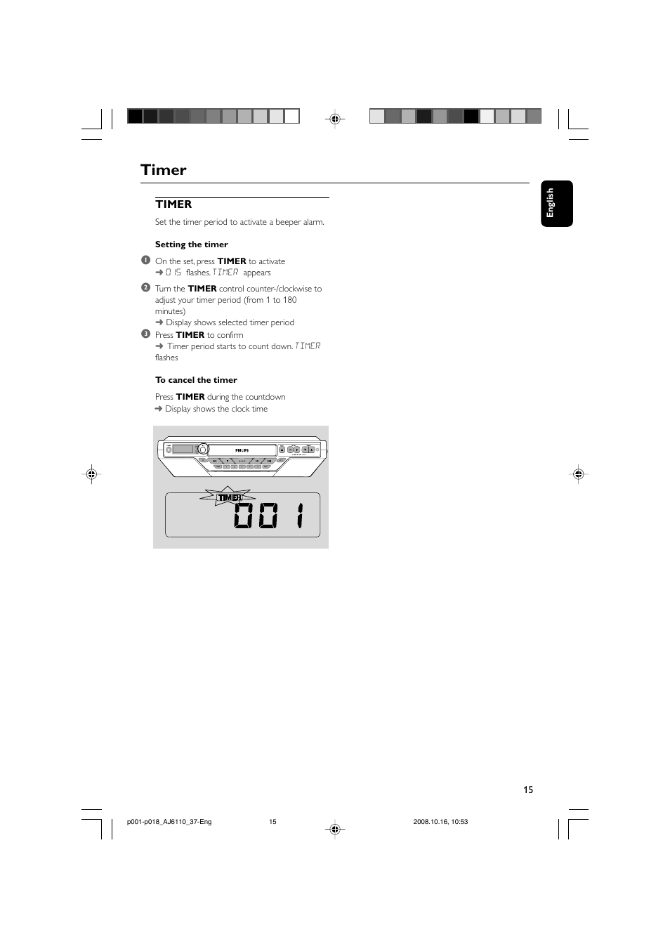 Timer | Philips AJ6110 User Manual | Page 15 / 19