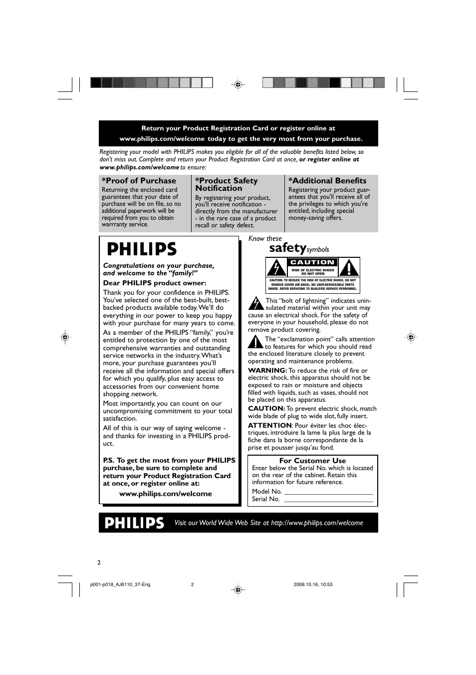 Safety | Philips AJ6110 User Manual | Page 2 / 19