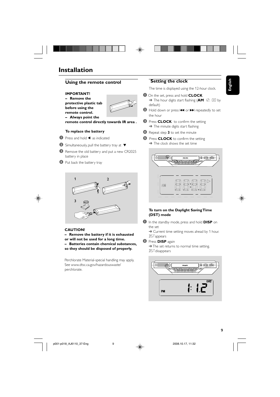 Installation | Philips AJ6110 User Manual | Page 9 / 19