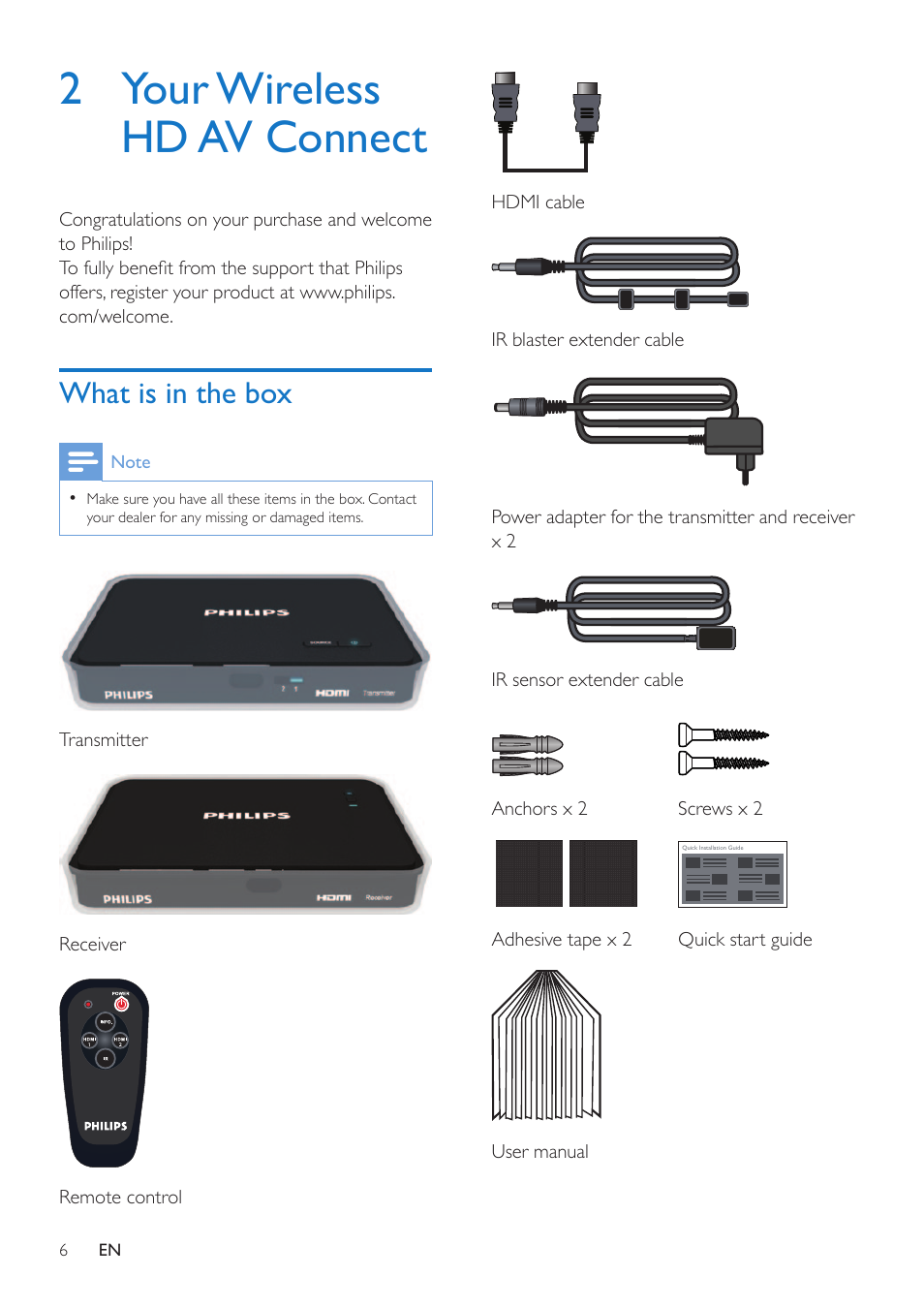 2 your wireless hd av connect, What is in the box | Philips SWW1810 User Manual | Page 6 / 22