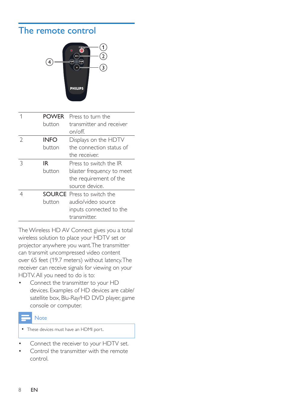 The remote control | Philips SWW1810 User Manual | Page 8 / 22