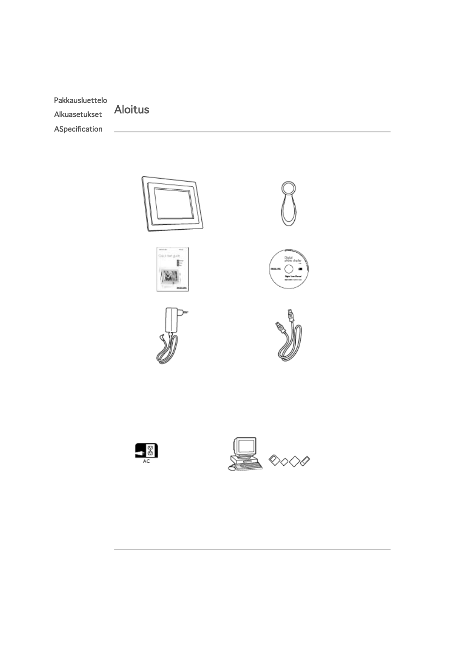 Aloitus | Philips 7FF1M4 User Manual | Page 2 / 49