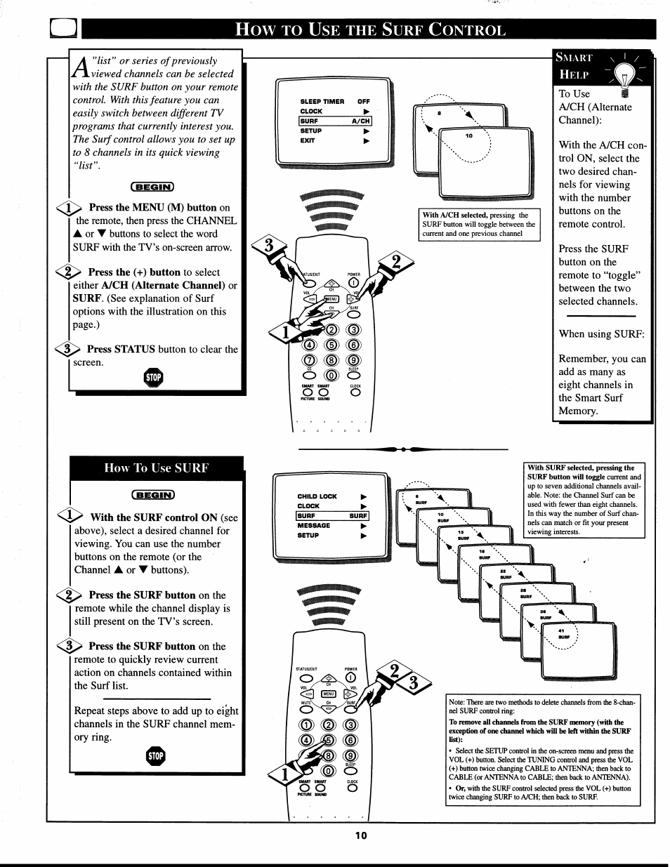 Ontrol, O @), How to use surf | Philips XS1955 User Manual | Page 10 / 20