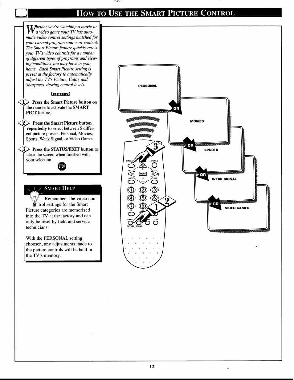 Press the smart picture button on | Philips XS1955 User Manual | Page 12 / 20