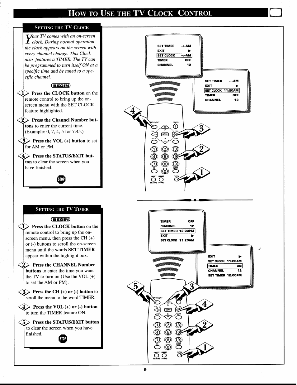 Press the ch (+) or (-) button to, Press the vol (+) or (-) button, Press the status/exit button | Tv c, Lock, Ontrol | Philips XS1955 User Manual | Page 9 / 20