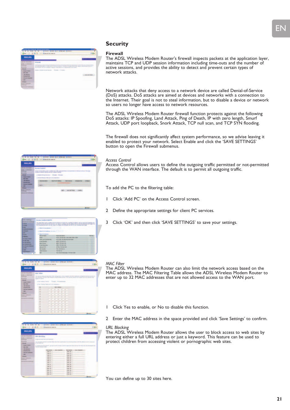 Security | Philips SNA6640 User Manual | Page 21 / 42