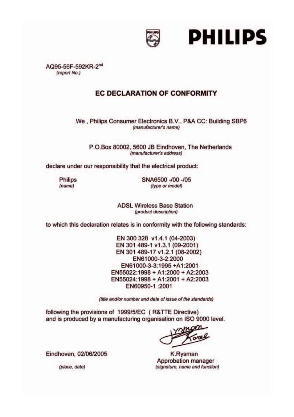 Declaration of conformity | Philips SNA6640 User Manual | Page 41 / 42