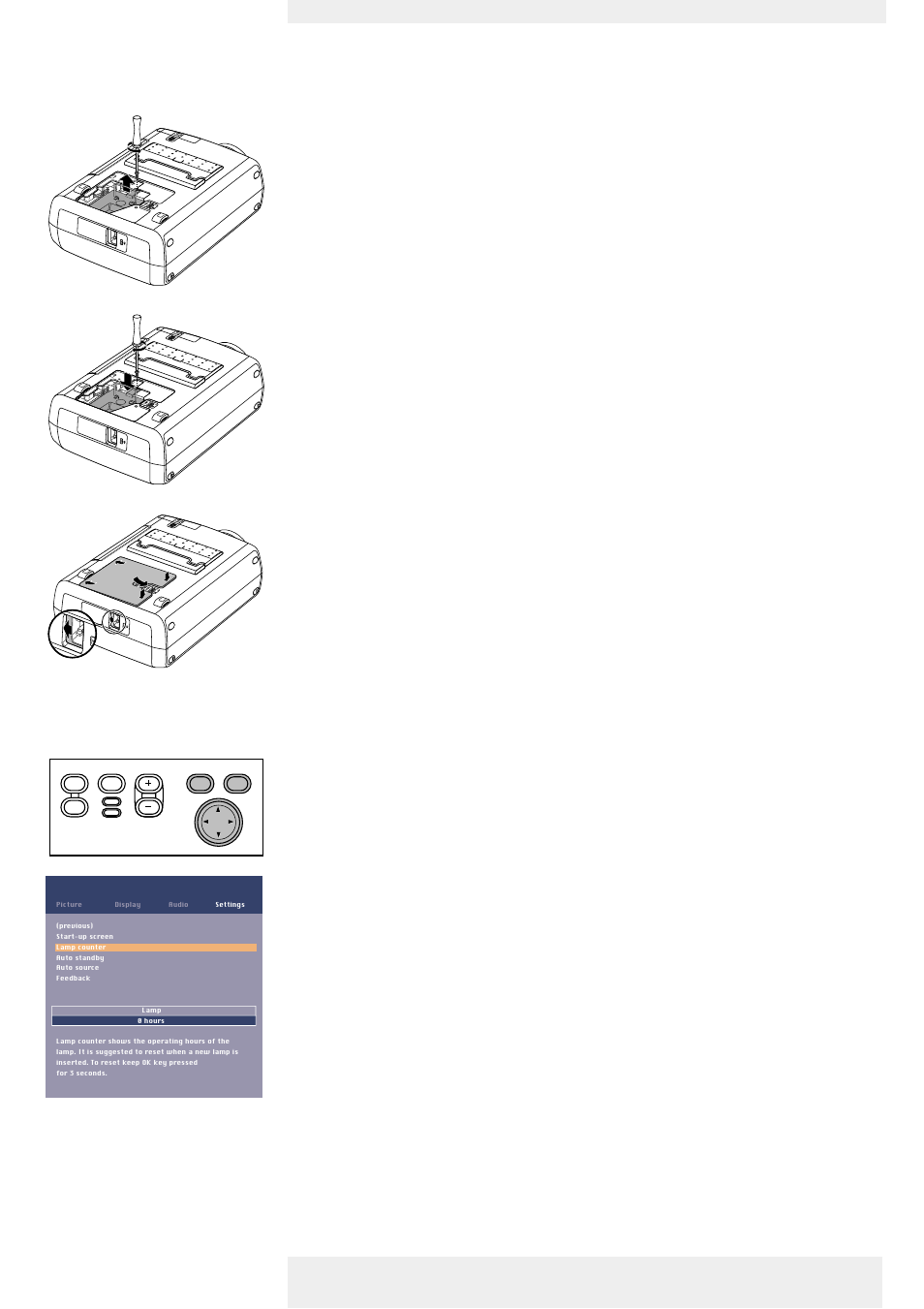 Resetting the lamplife time, Maintenance, Lamp replacement resetting the lamplife time | English user guide garbo | Philips Garbo User Manual | Page 29 / 33