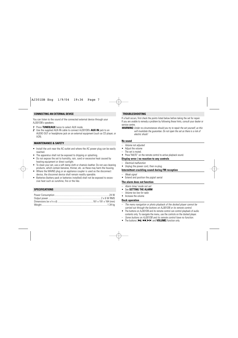 Philips AJ301DB User Manual | Page 7 / 8