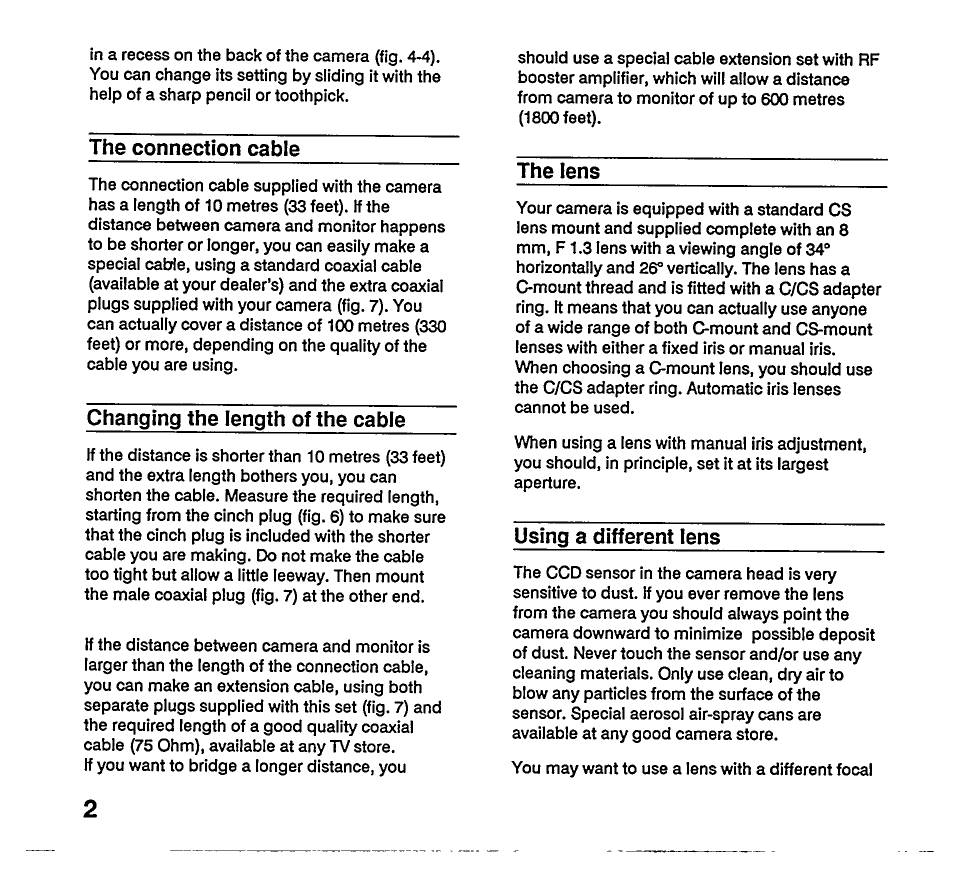 The connection cable, Changing the length of the cable, The lens | Using a different lens | Philips VCM8161/00T User Manual | Page 6 / 14