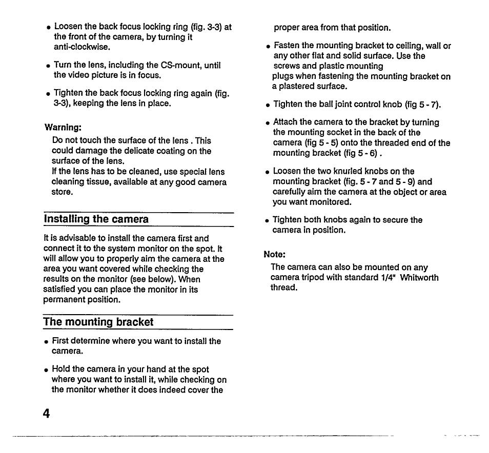 Installing the camera, The mounting bracket | Philips VCM8161/00T User Manual | Page 8 / 14