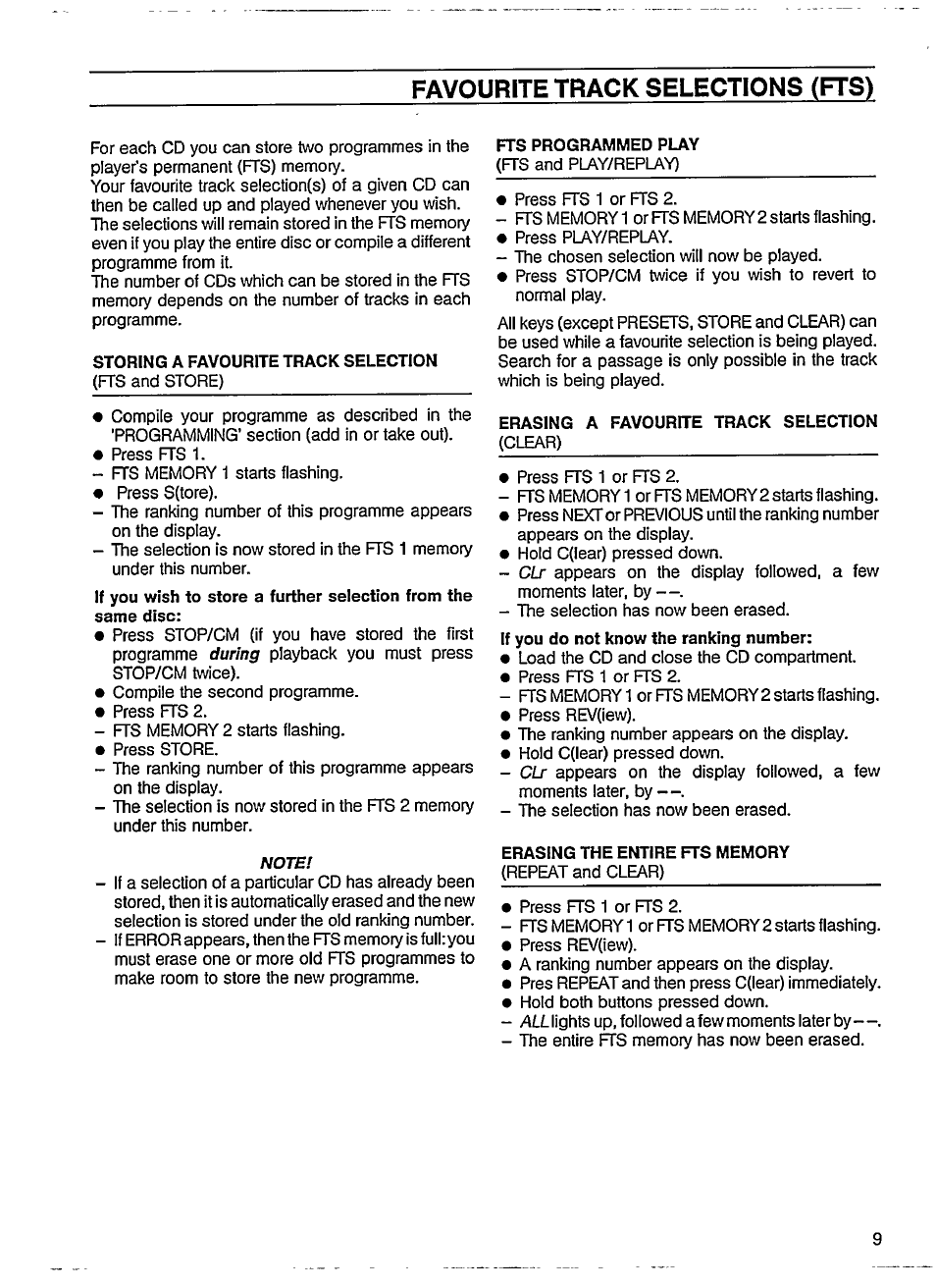 Favourite track selections (fts) | Philips CD 624 User Manual | Page 9 / 14