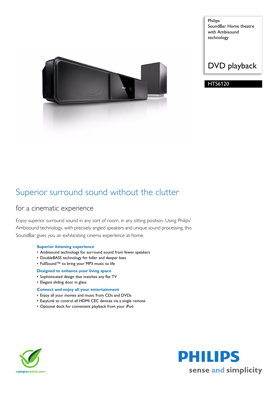 Philips SoundBar HTS6120/98 User Manual | 3 pages