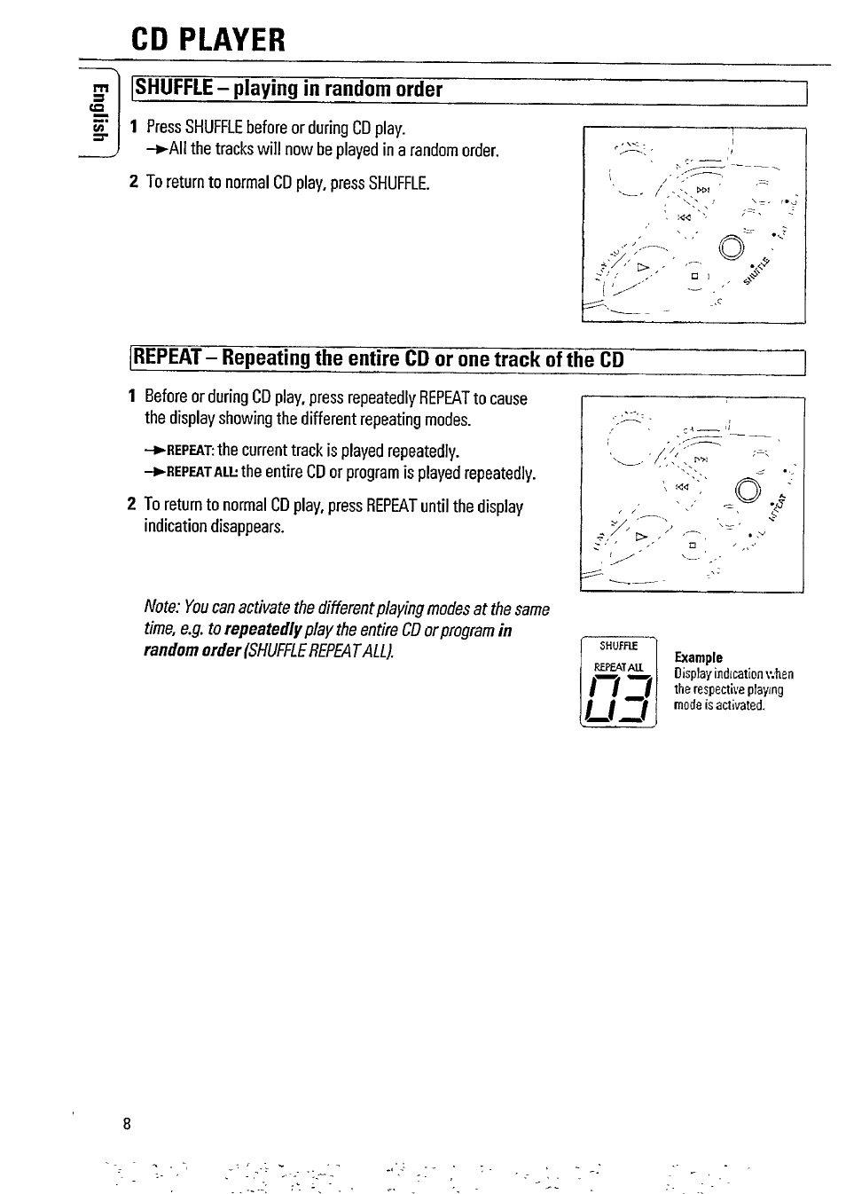Shuffle - playing in random order, Cd player | Philips AZ8075 User Manual | Page 8 / 20