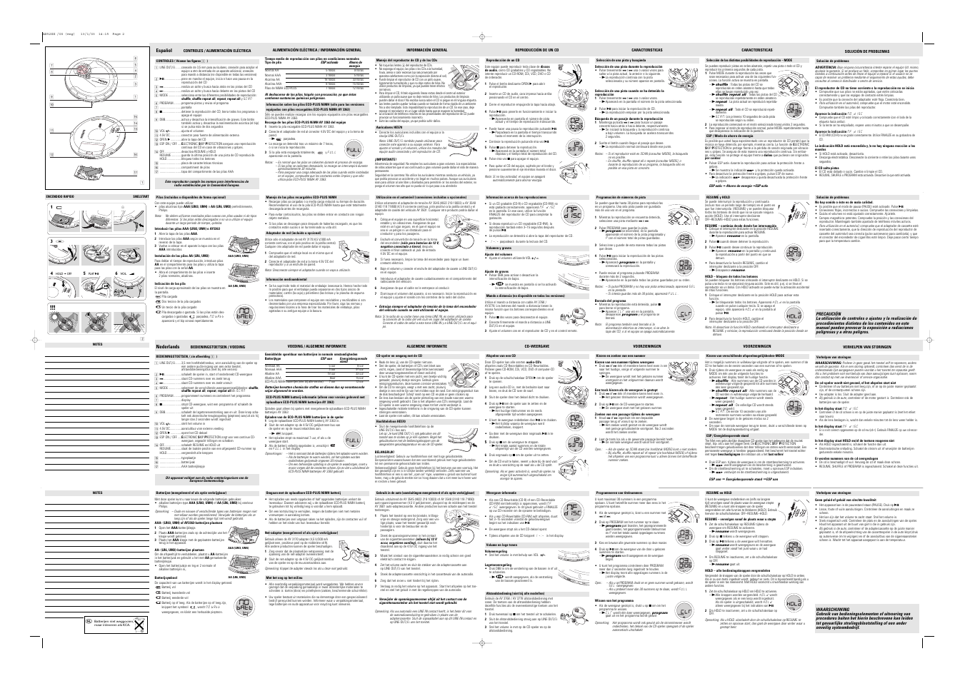 5v dc, Aa size lr6 / um3, Lr0 3/a aa /um 4 | Lr03/a aa /u m4 | Philips AX5207 User Manual | Page 2 / 2