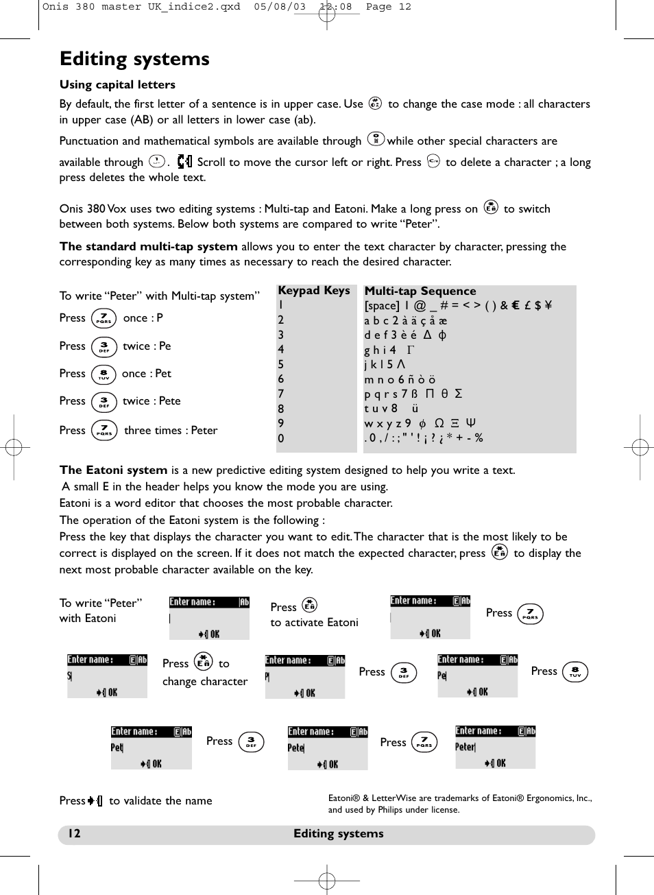 Editing systems | Philips Onis 380 Vox User Manual | Page 13 / 48