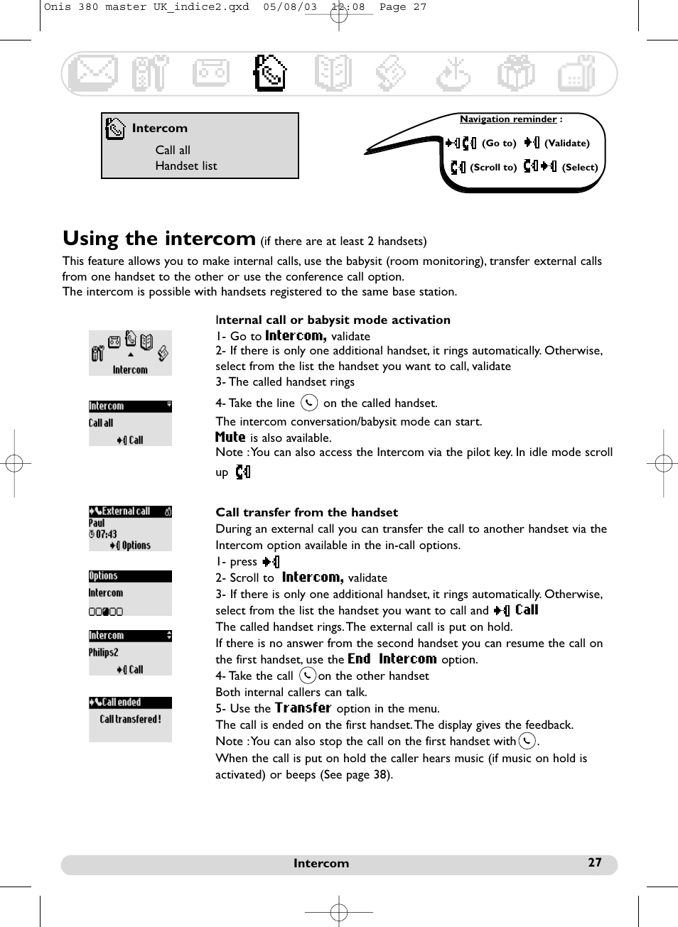 Using the intercom | Philips Onis 380 Vox User Manual | Page 28 / 48