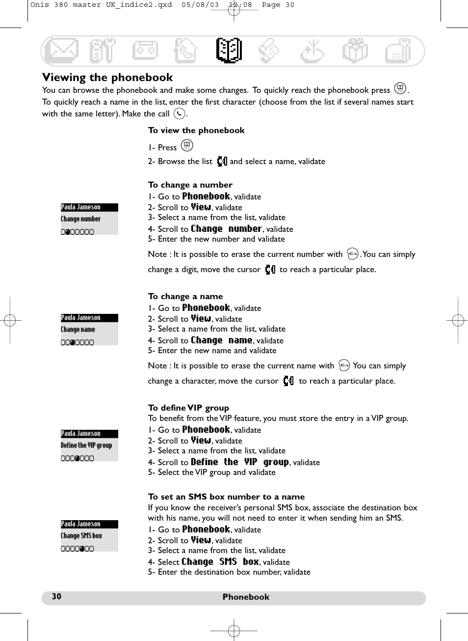 Viewing the phonebook | Philips Onis 380 Vox User Manual | Page 31 / 48