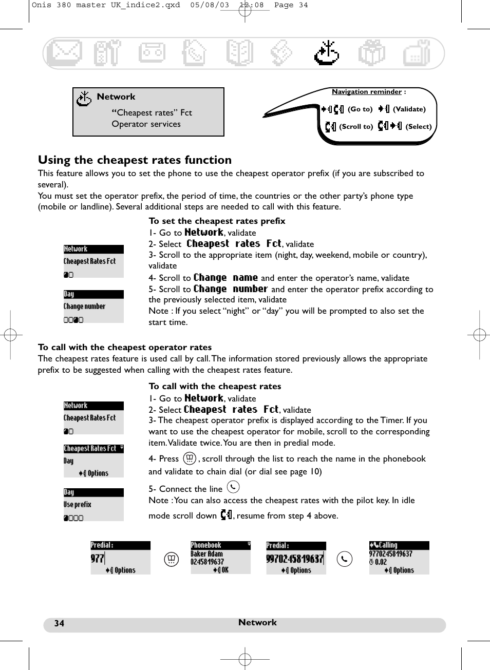 Using the cheapest rates function | Philips Onis 380 Vox User Manual | Page 35 / 48