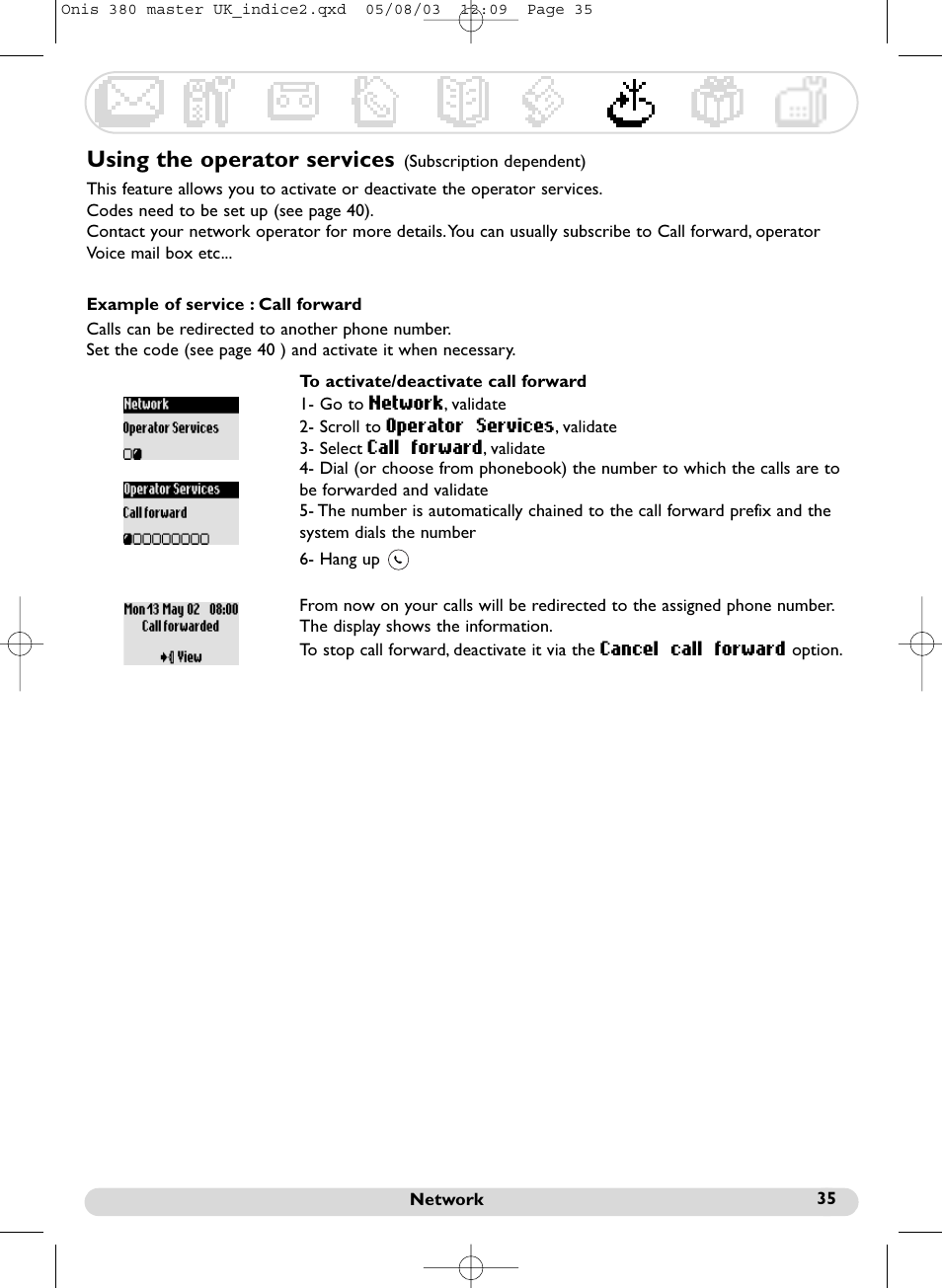 Using the operator services | Philips Onis 380 Vox User Manual | Page 36 / 48