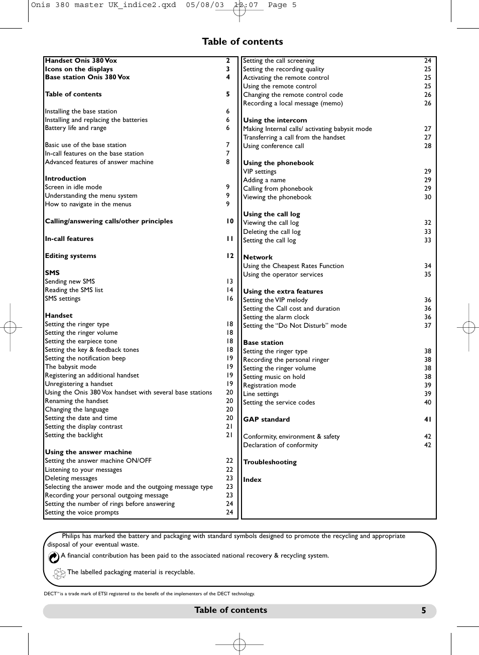Philips Onis 380 Vox User Manual | Page 6 / 48