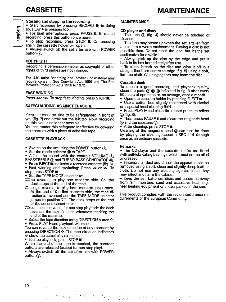 Maintenance, Cassette maintenance | Philips AZ 8210 User Manual | Page 10 / 14