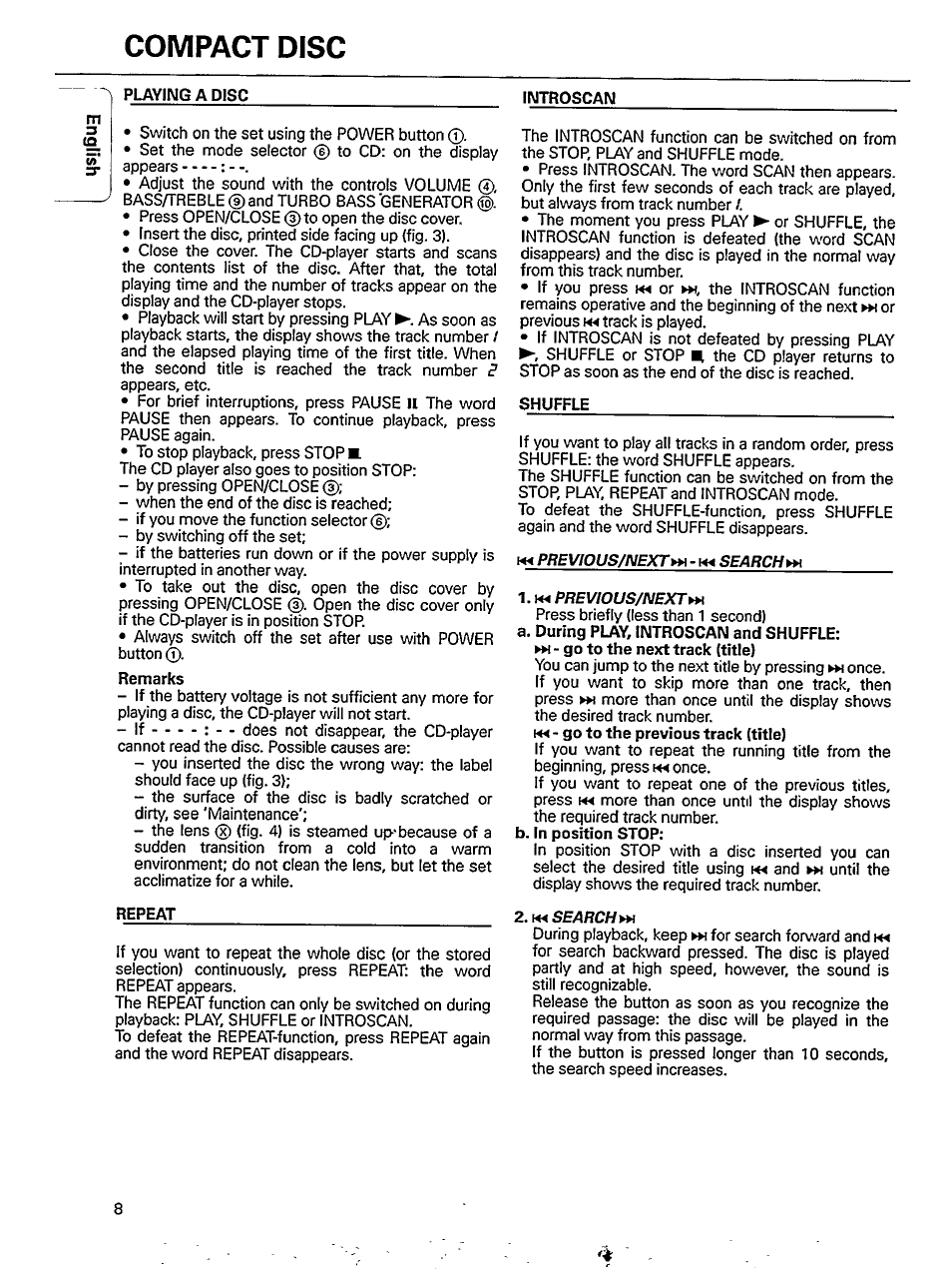 Compact disc, Repeat | Philips AZ 8210 User Manual | Page 8 / 14