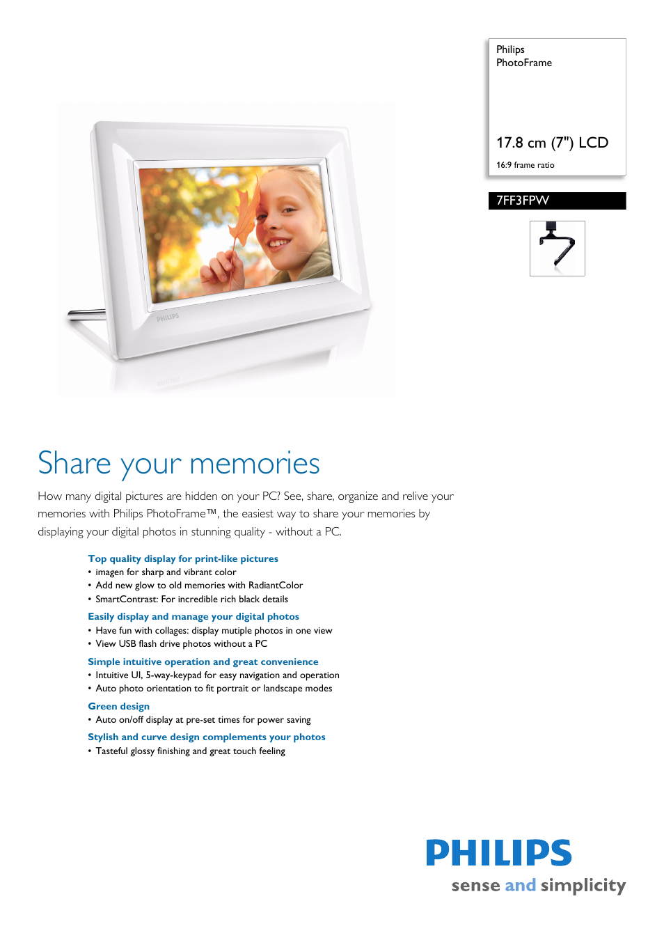 Philips 7FF3FPW/75 User Manual | 3 pages