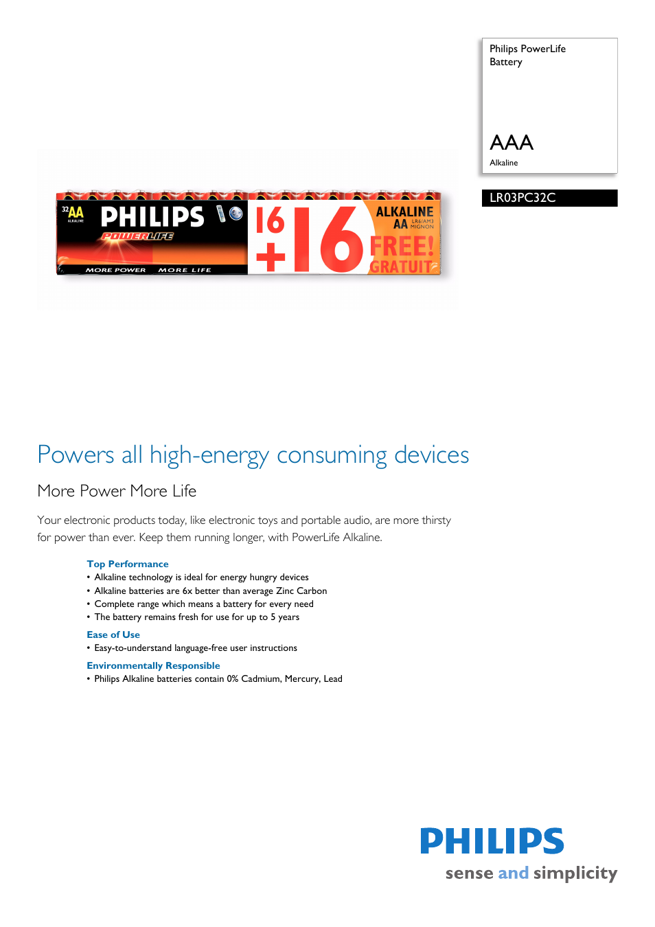 Philips LR03PC32C User Manual | 2 pages