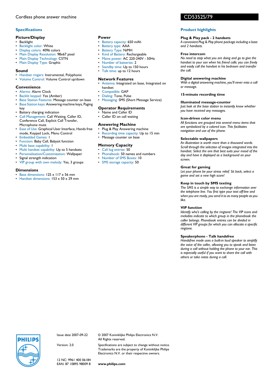 Philips CD5352S User Manual | Page 2 / 2