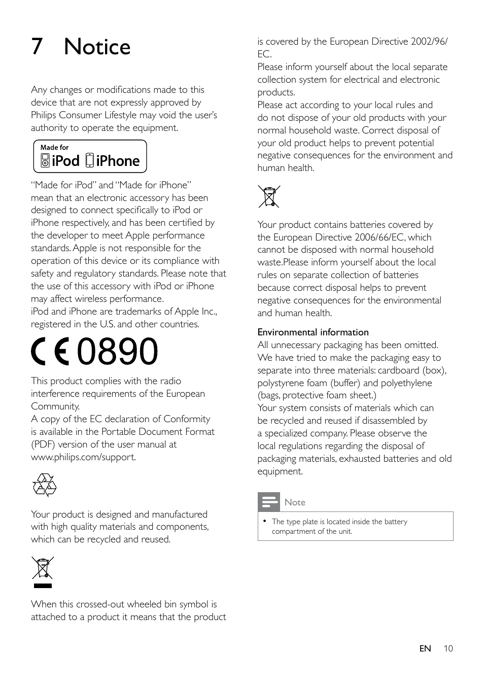 7 notice | Philips DS7530 User Manual | Page 10 / 12