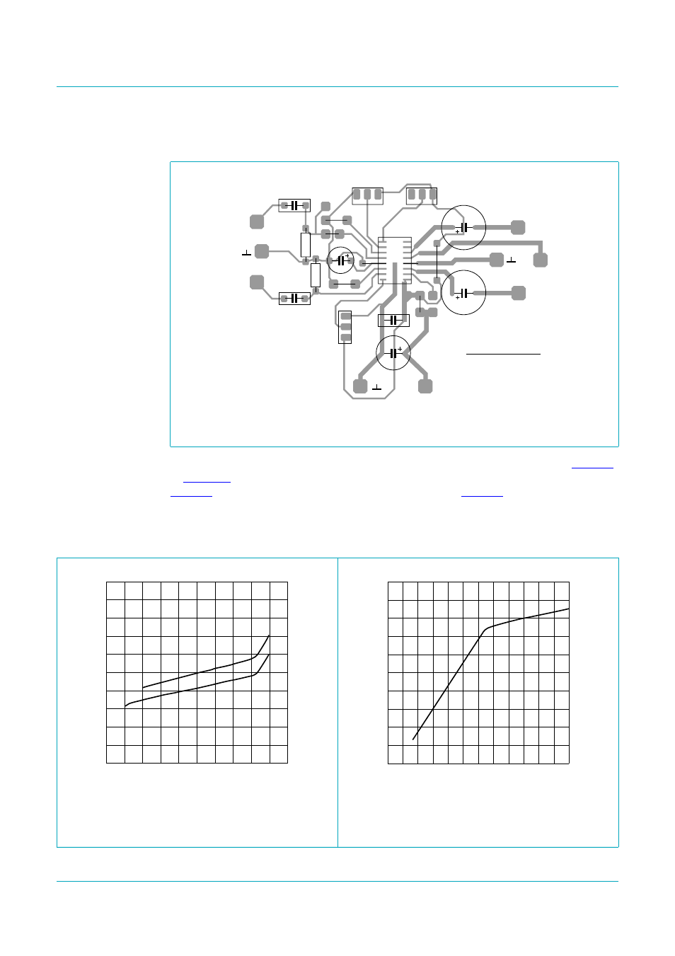 14 printed-circuit board layout, 15 response curves for low input mode, Tda8559t | Philips semiconductors, Low-voltage stereo headphone amplifier | Philips TDA8559T User Manual | Page 22 / 36